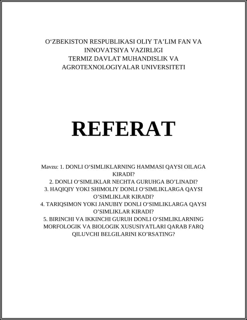 DONLI O‘SIMLIKLARNING HAMMASI QAYSI OILAGA KIRADI?