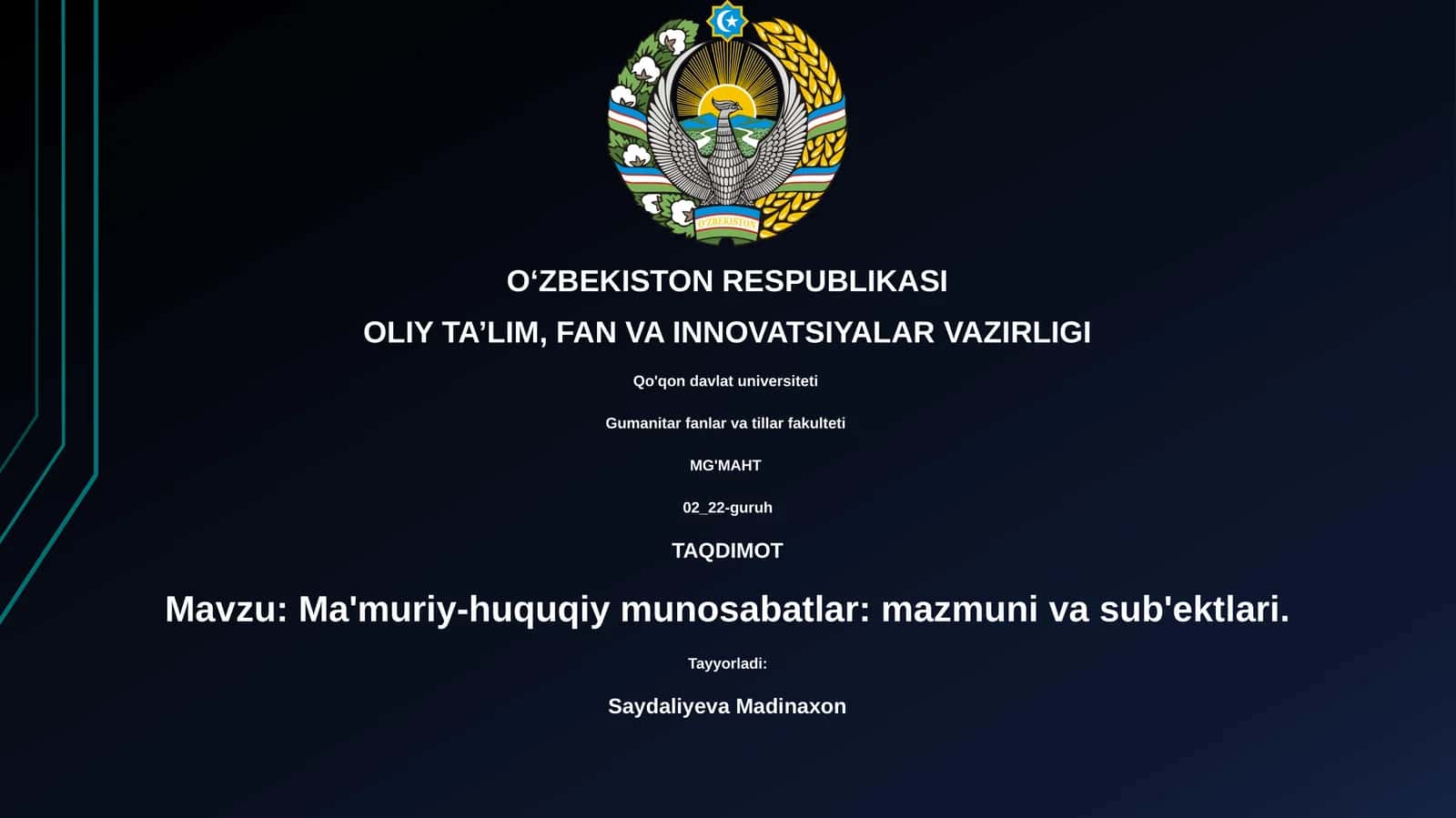 Ma'muriy-huquqiy munosabatlar: mazmuni va sub'ektlari