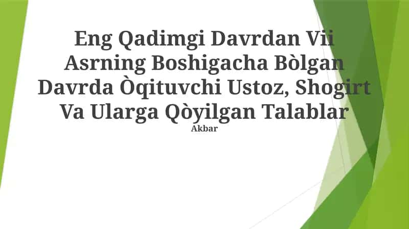 O'qituvchilarning asosiy vazifasi