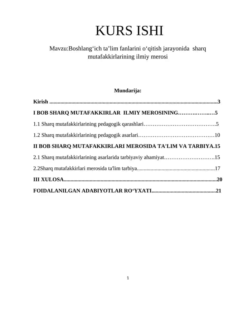 Boshlangʻich taʼlim fanlarini oʻqitish jarayonida sharq mutafakkirlarining ilmiy merosi