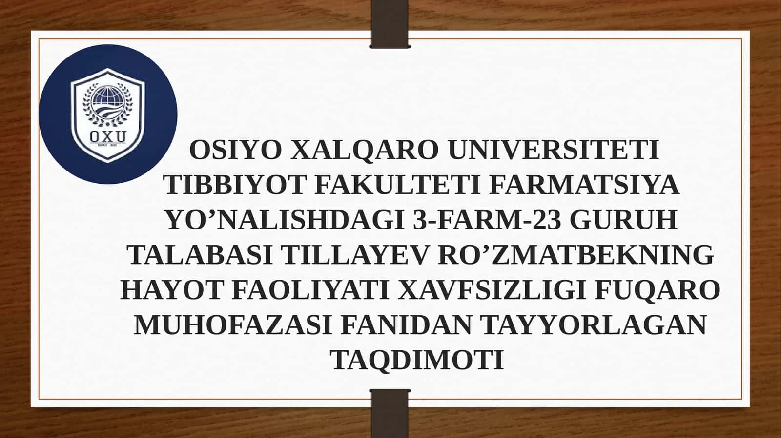 Farmasevtika sohasida mehnat faoliyati xavfsizligiga ta'sir etuvchi kimyoviy xavflar