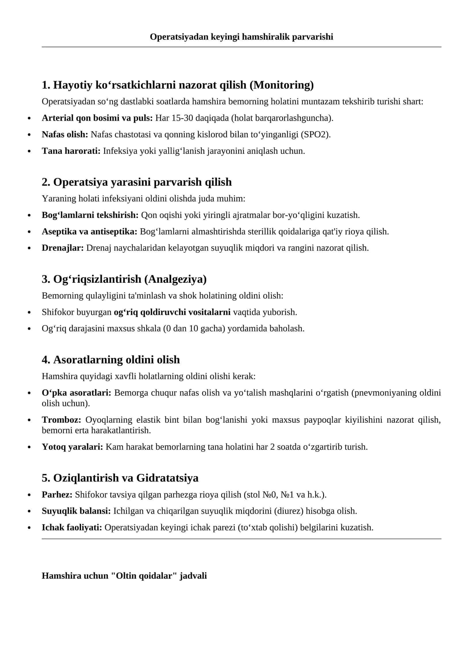 Operatsiyadan keyingi hamshiralik parvarishi
