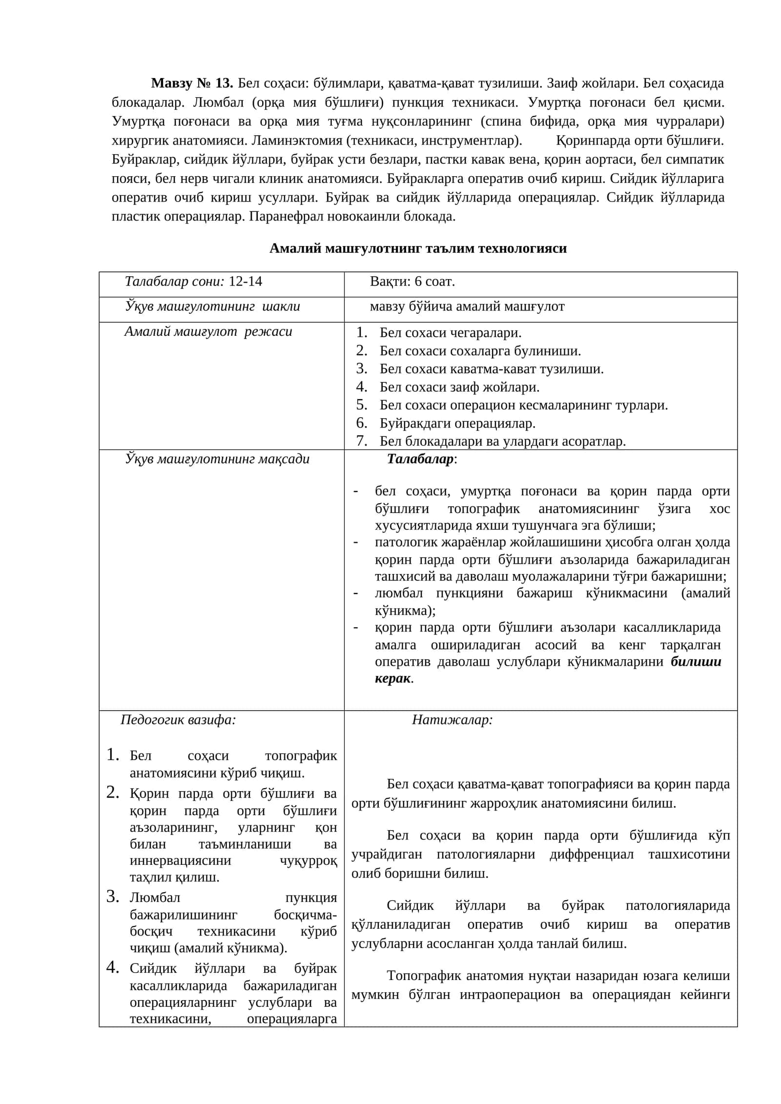 Бел соҳаси: бўлимлари, қаватма-қават тузилиши