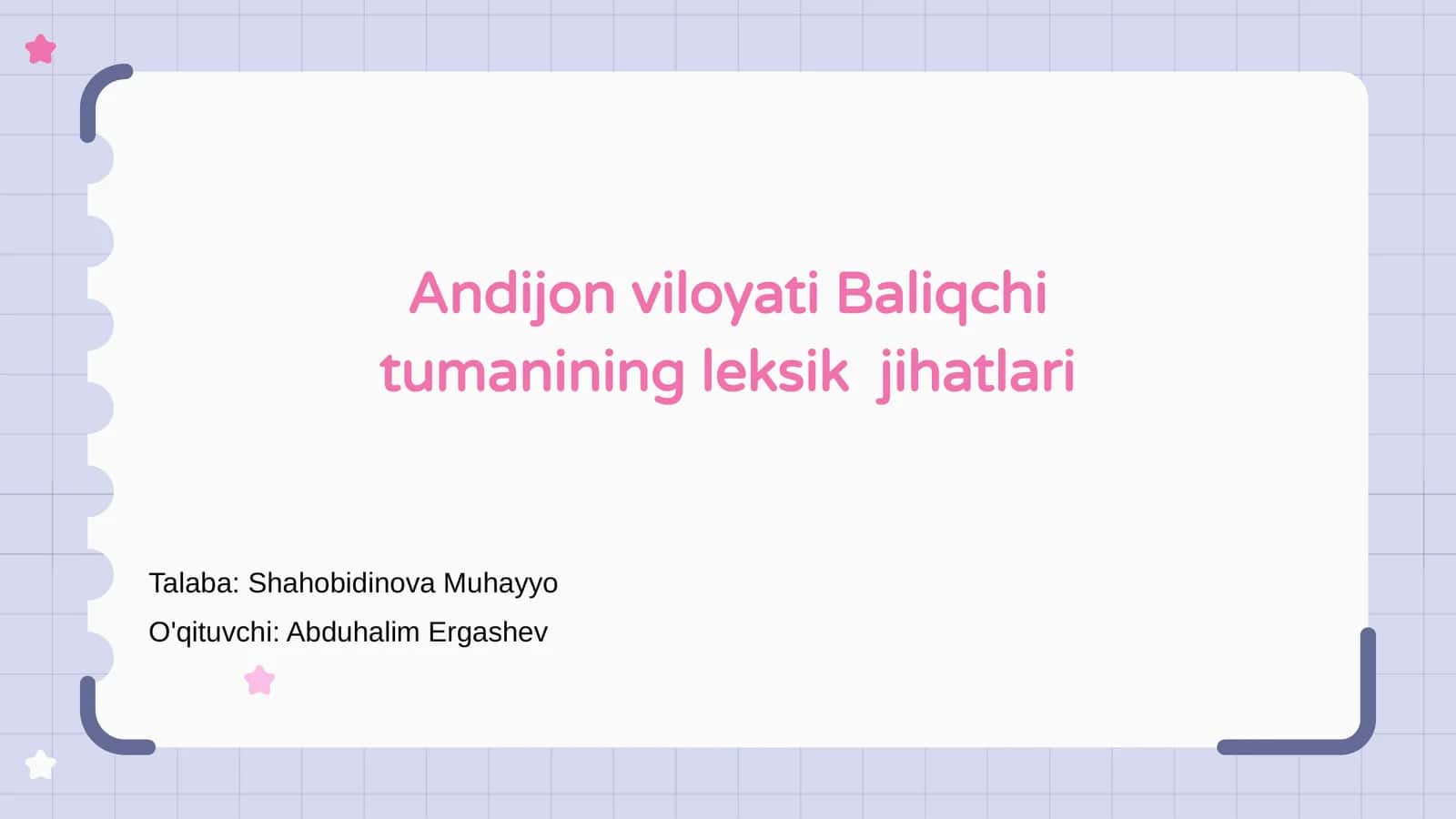 Andijon viloyati Baliqchi tumanining leksik jihatlari