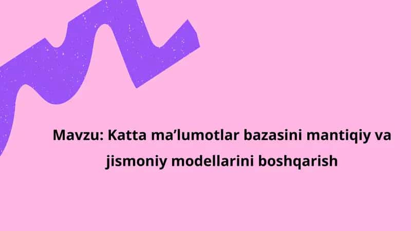 Katta ma’lumotlar bazasini mantiqiy va jismoniy modellarini boshqarish