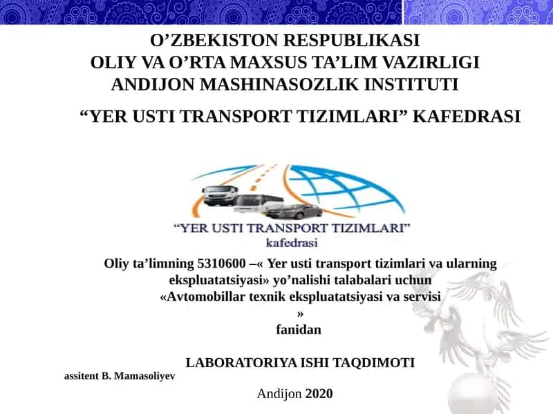 Dvigatelning silindr-porshen guruhi va gaz taqsimlash mexanizmiga xizmat ko`rsatish ishlari texnologiyasi