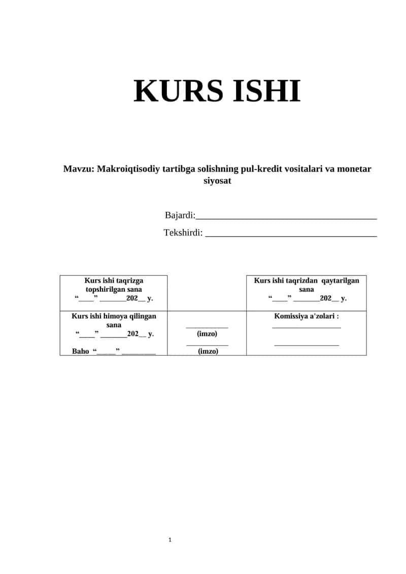 Makroiqtisodiy tartibga solishning pul-kredit vositalari va monetar siyosat