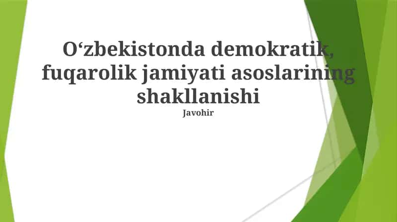 Oʻzbekistonda demokratik, fuqarolik jamiyati asoslarining shakllanishi