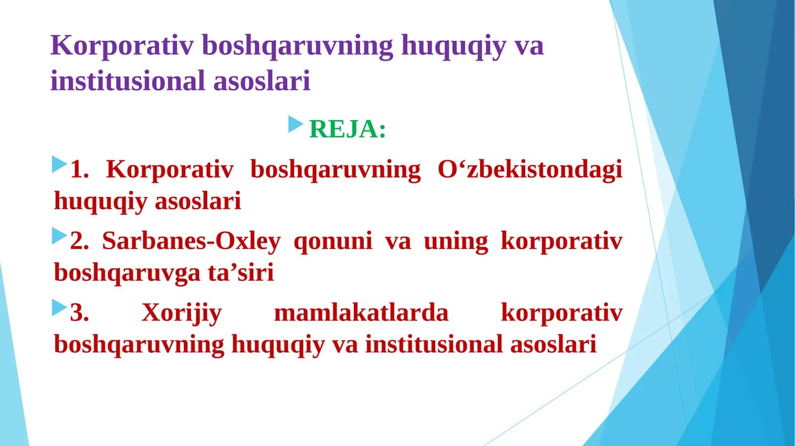 Korporativ boshqaruvning huquqiy va institusional asoslari