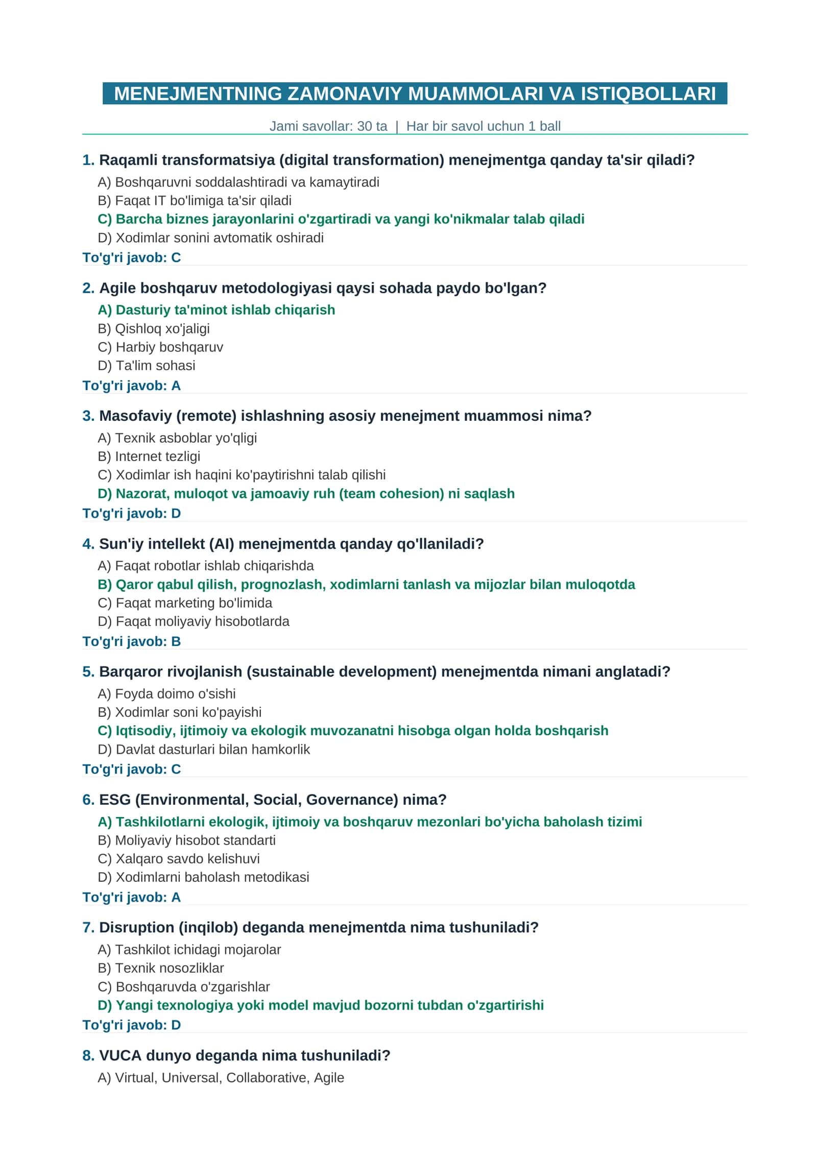 MENEJMENTNING ZAMONAVIY MUAMMOLARI VA ISTIQBOLLARI