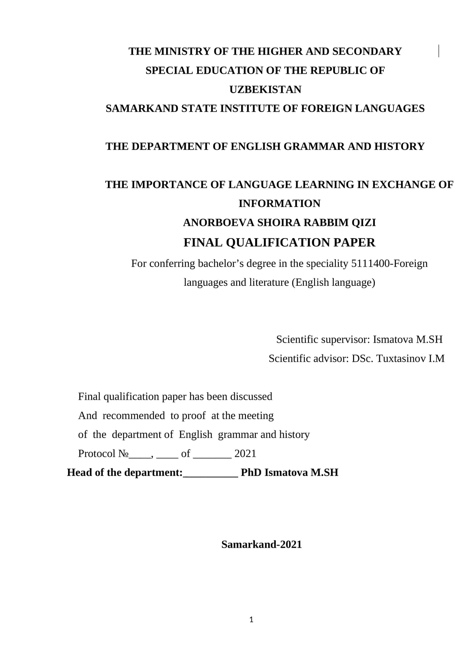 Final Qualification Paper on Language Learning