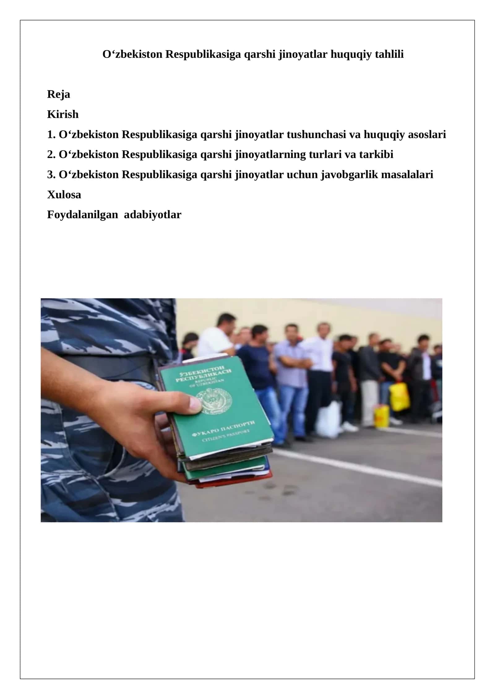 O‘zbekiston Respublikasiga qarshi jinoyatlar huquqiy tahlili