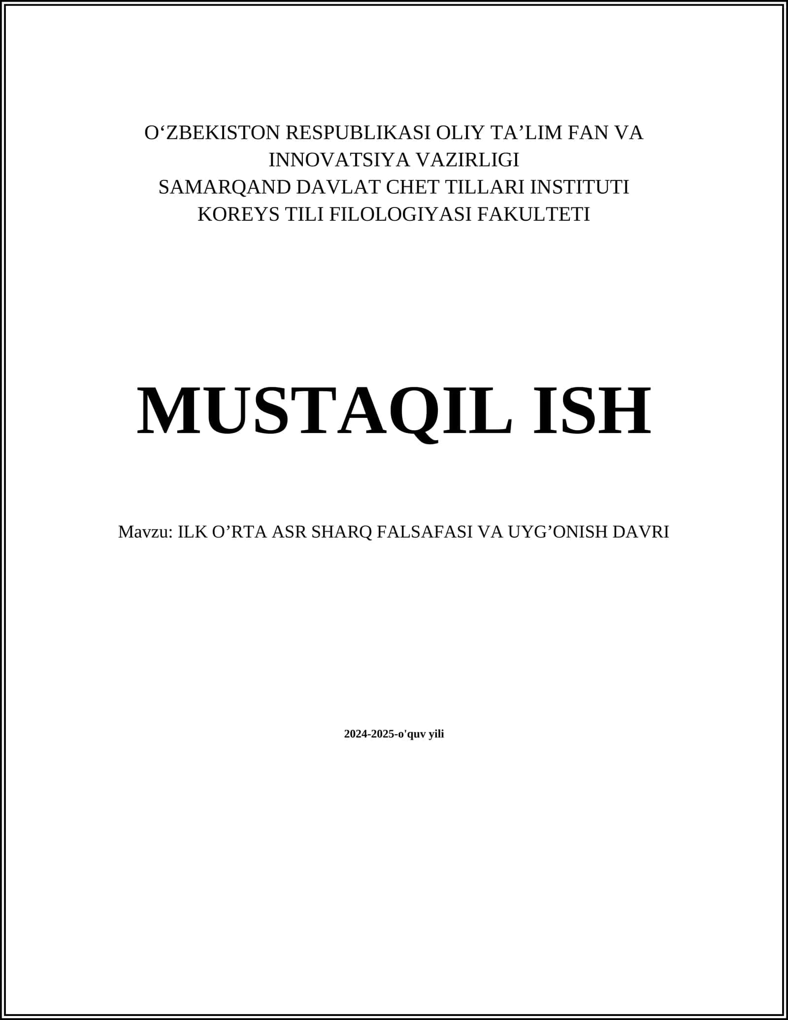 ILK O’RTA ASR SHARQ FALSAFASI VA UYG’ONISH DAVRI