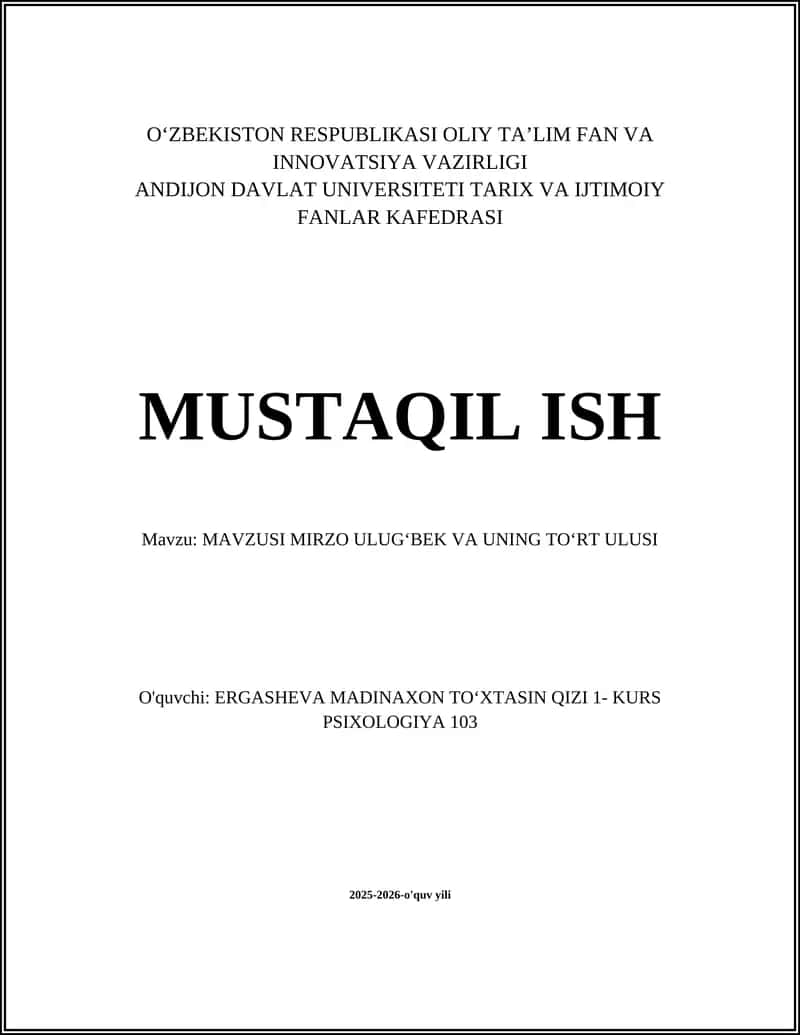 MAVZUSI MIRZO ULUGʻBEK VA UNING TOʻRT ULUSI