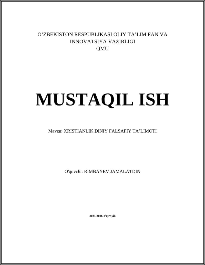 XRISTIANLIK DINIY FALSAFIY TAʼLIMOTI