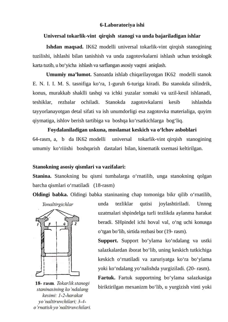 IK62 modelli universal tokarlik-vint qirqish stanogi