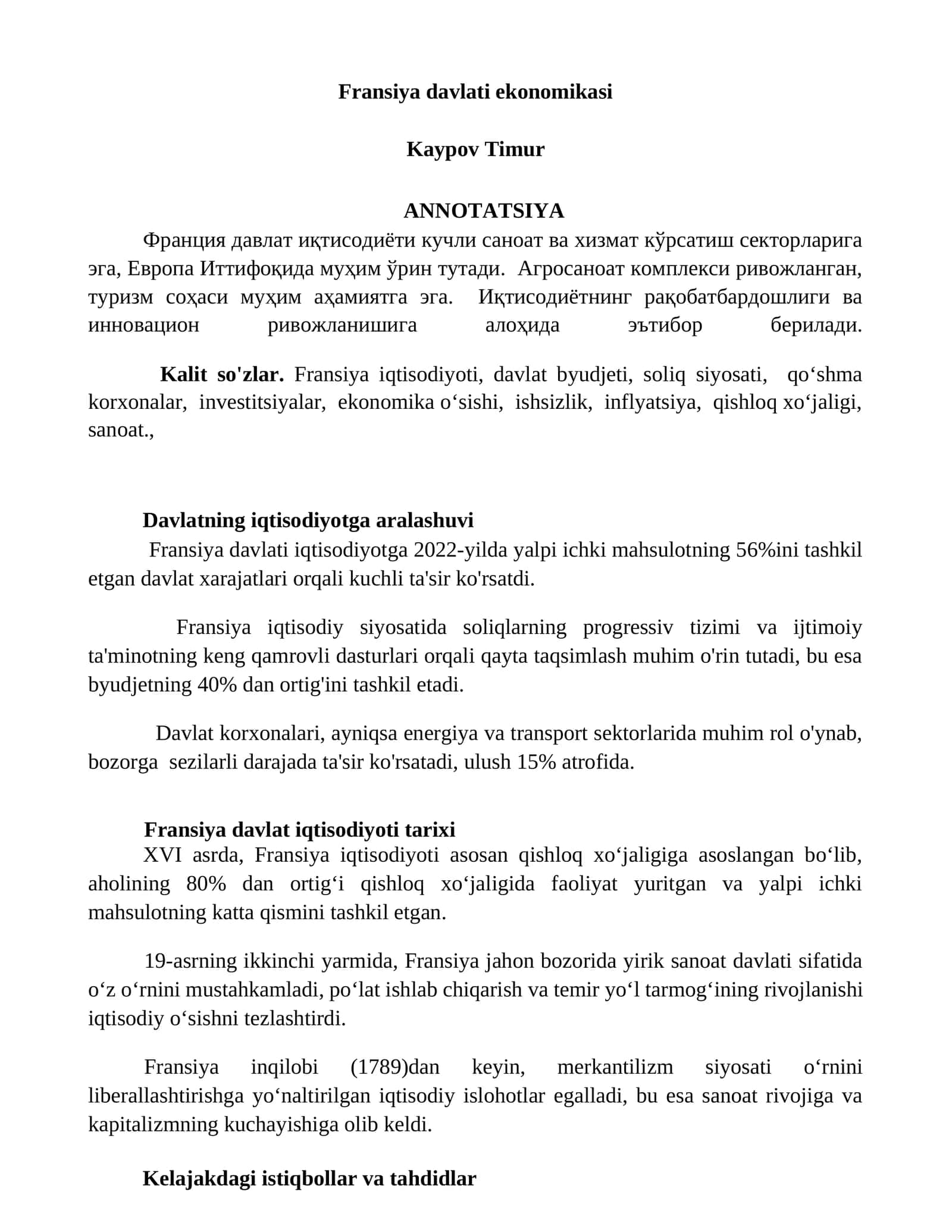 Fransiya davlati ekonomikasi