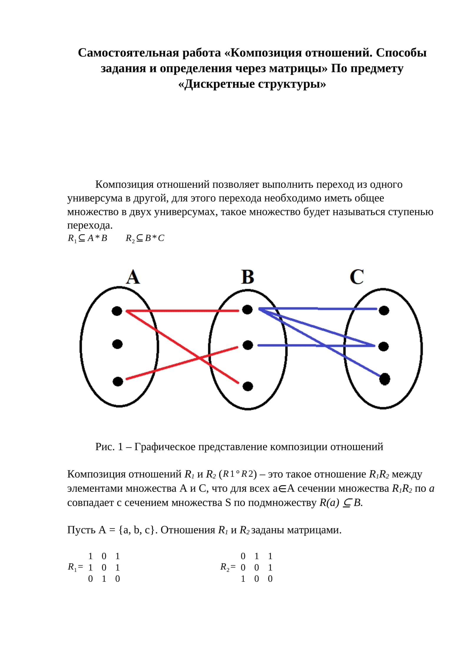 Композиция отношений. Способы задания и определения через матрицы