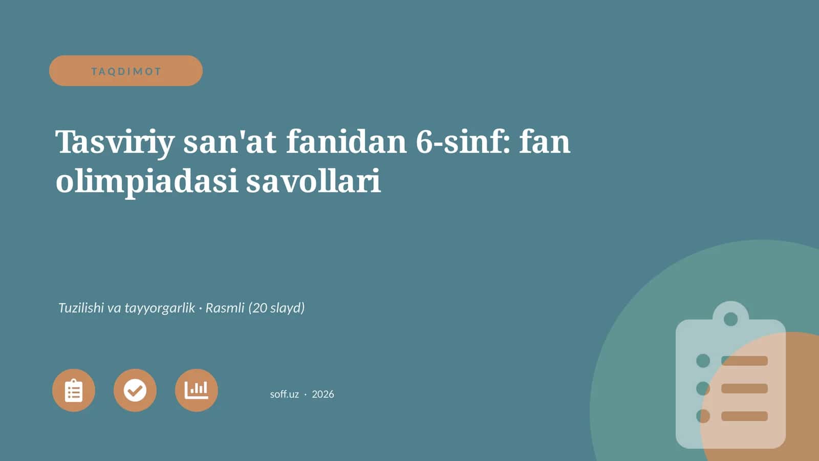 Tasviriy san'at fanidan 6-sinf: fan olimpiadasi savollari