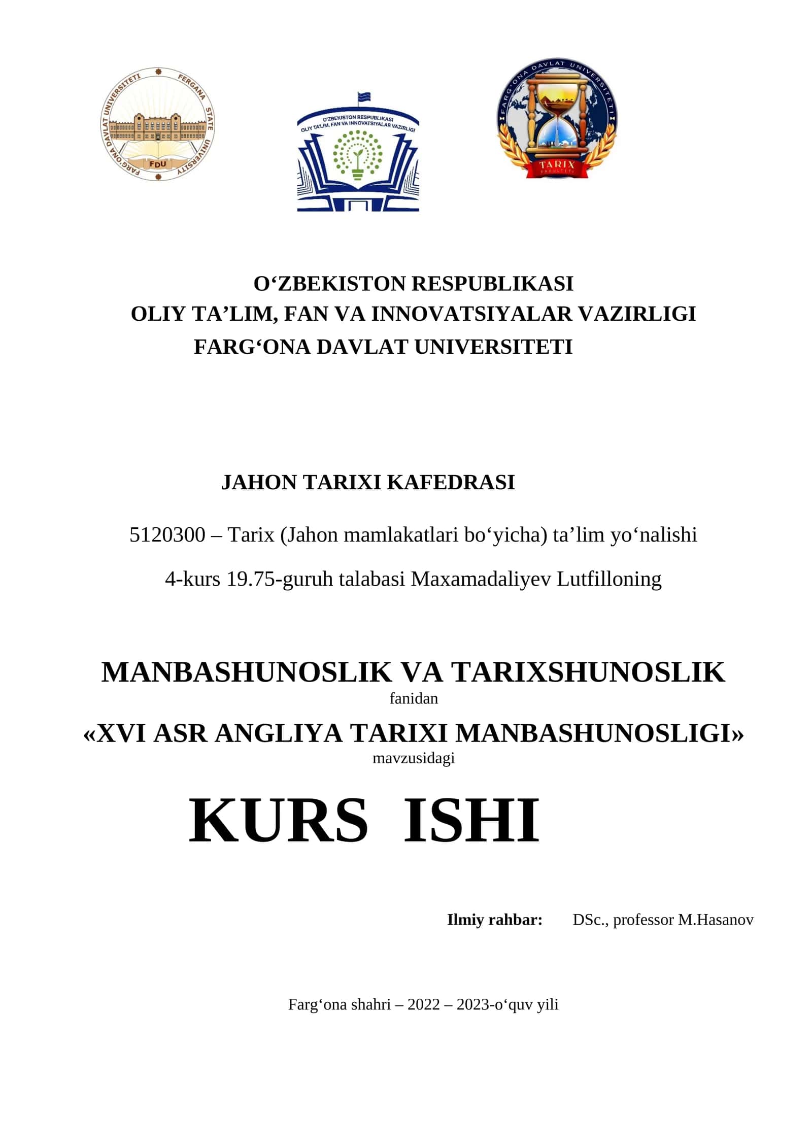 XVI ASR ANGLIYA TARIXI MANBASHUNOSLIGI