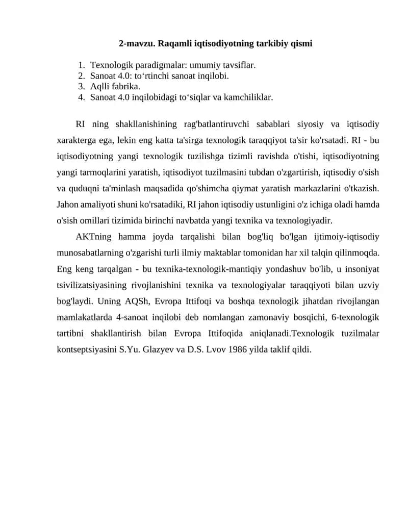 Raqamli iqtisodiyotning tarkibiy qismi