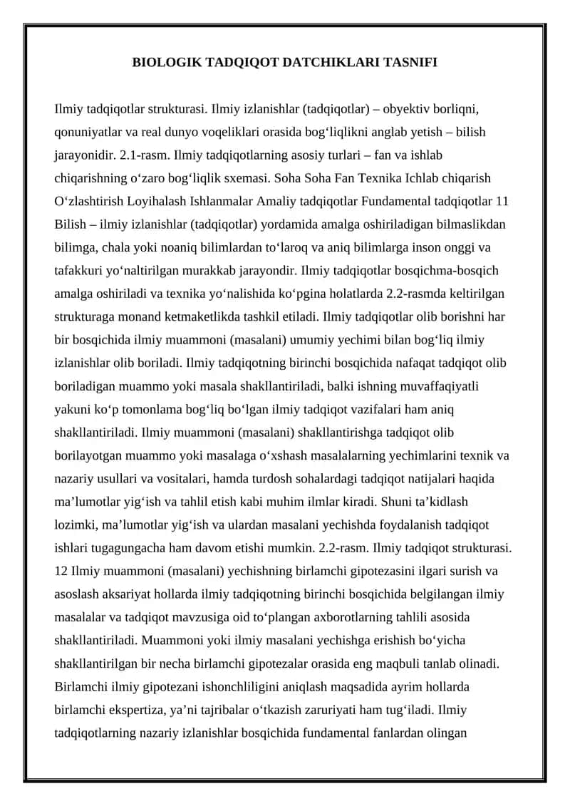 BIOLOGIK TADQIQOT DATCHIKLARI TASNIFI