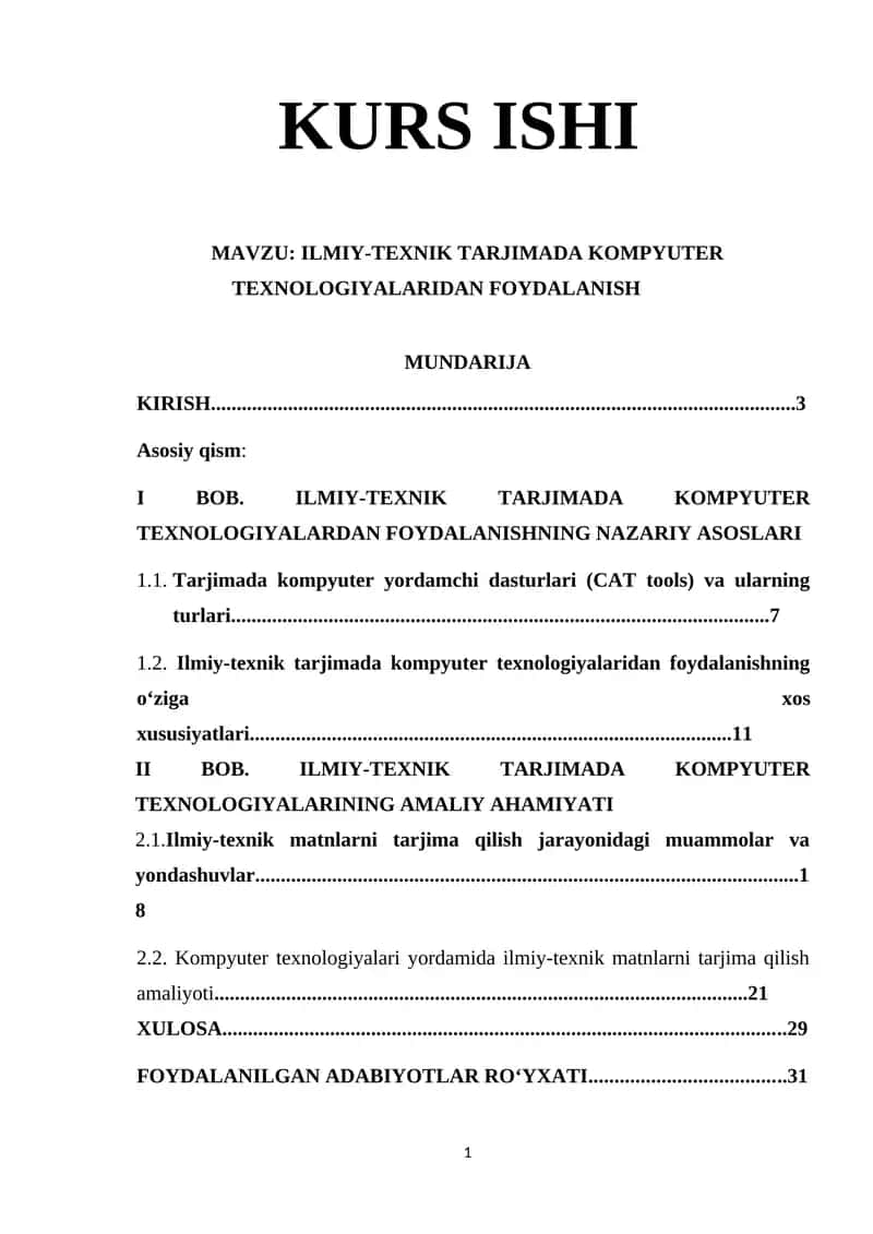 ILMIY-TEXNIK TARJIMADA KOMPYUTER TEXNOLOGIYALARIDAN FOYDALANISH