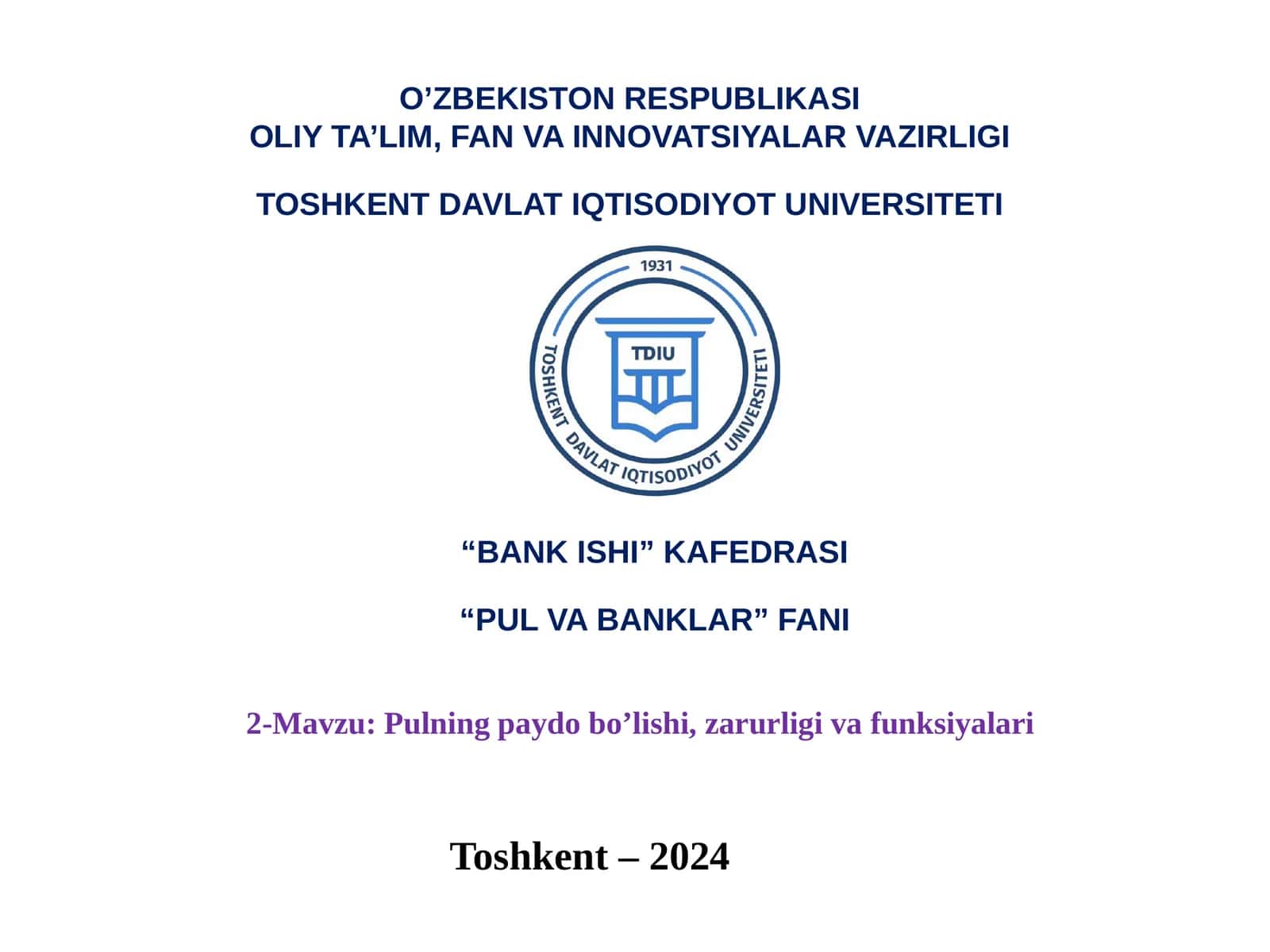 Pulning paydo bo’lishi, zarurligi va funksiyalari