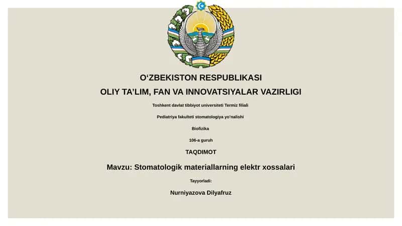 Stomatologik materiallarning elektr xossalari