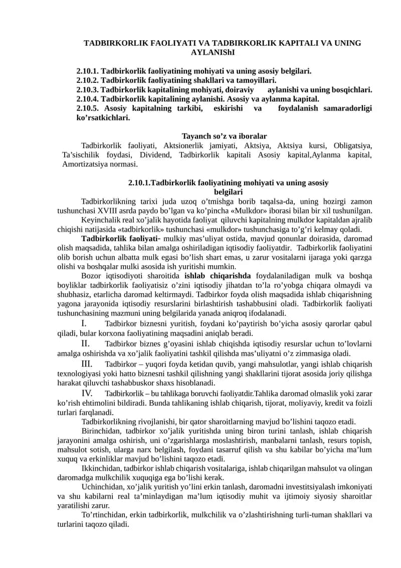 Tadbirkorlik Faoliyati
