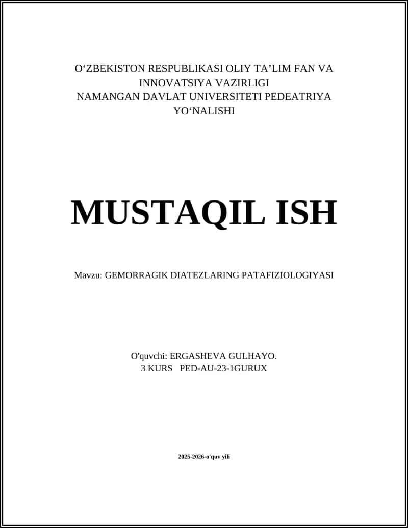 GEMORRAGIK DIATEZLARING PATAFIZIOLOGIYASI