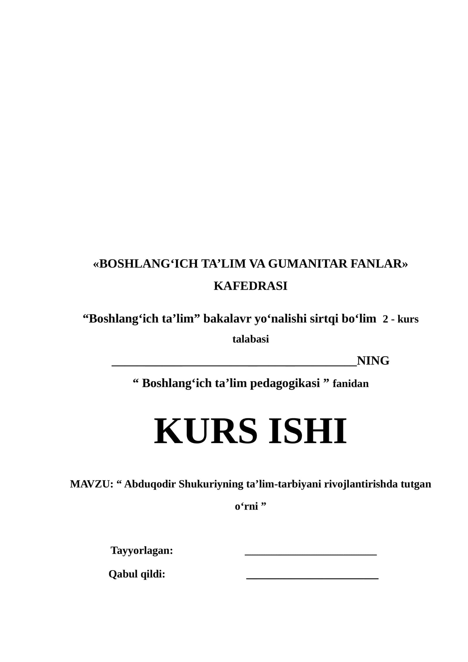 Abduqodir Shukuriyning ta’lim-tarbiyani rivojlantirishda tutgan o‘rni