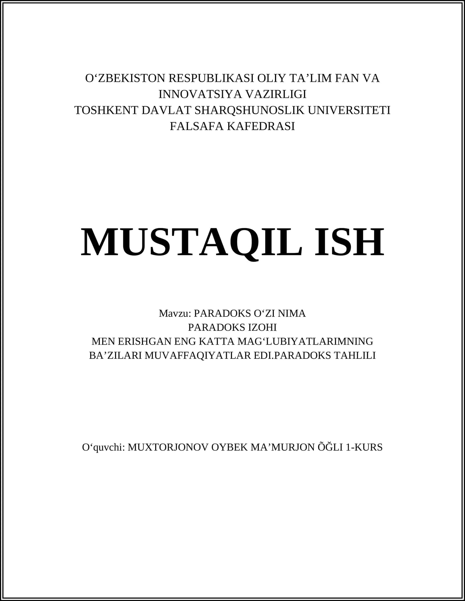 PARADOKS OʻZI NIMA
