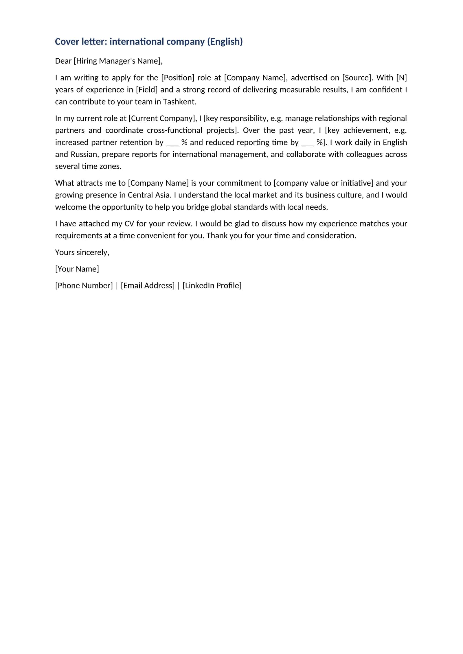 Xat 11 en Cover letter international company English