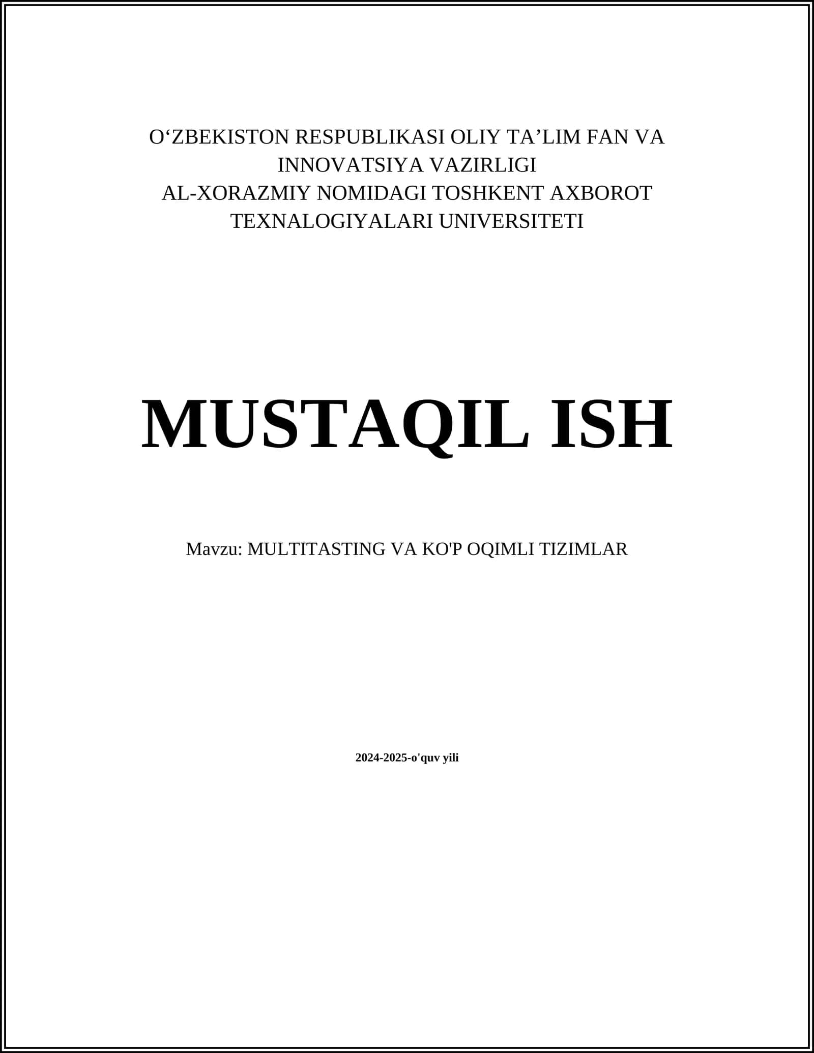 MULTITASTING VA KO'P OQIMLI TIZIMLAR