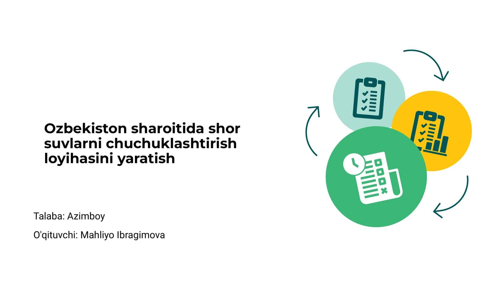 Shor suvlarni chuchuklashtirish loyihasini yaratish