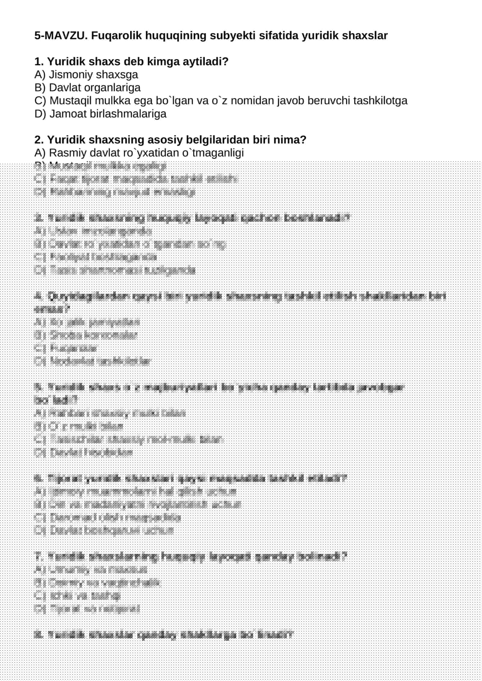 Fuqarolik huquqining subyekti sifatida yuridik shaxslar