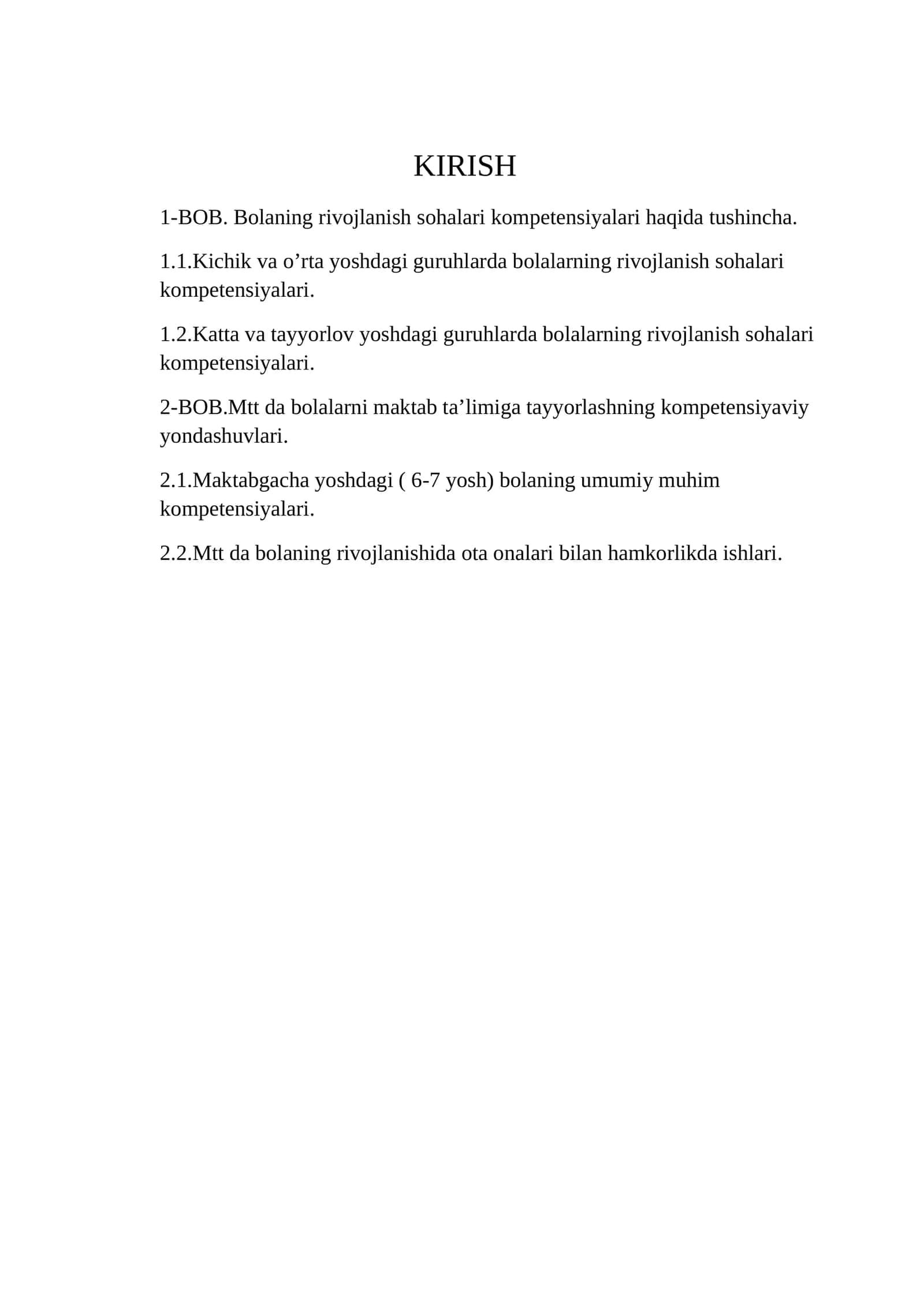 Bolaning rivojlanish sohalari kompetensiyalari haqida tushincha