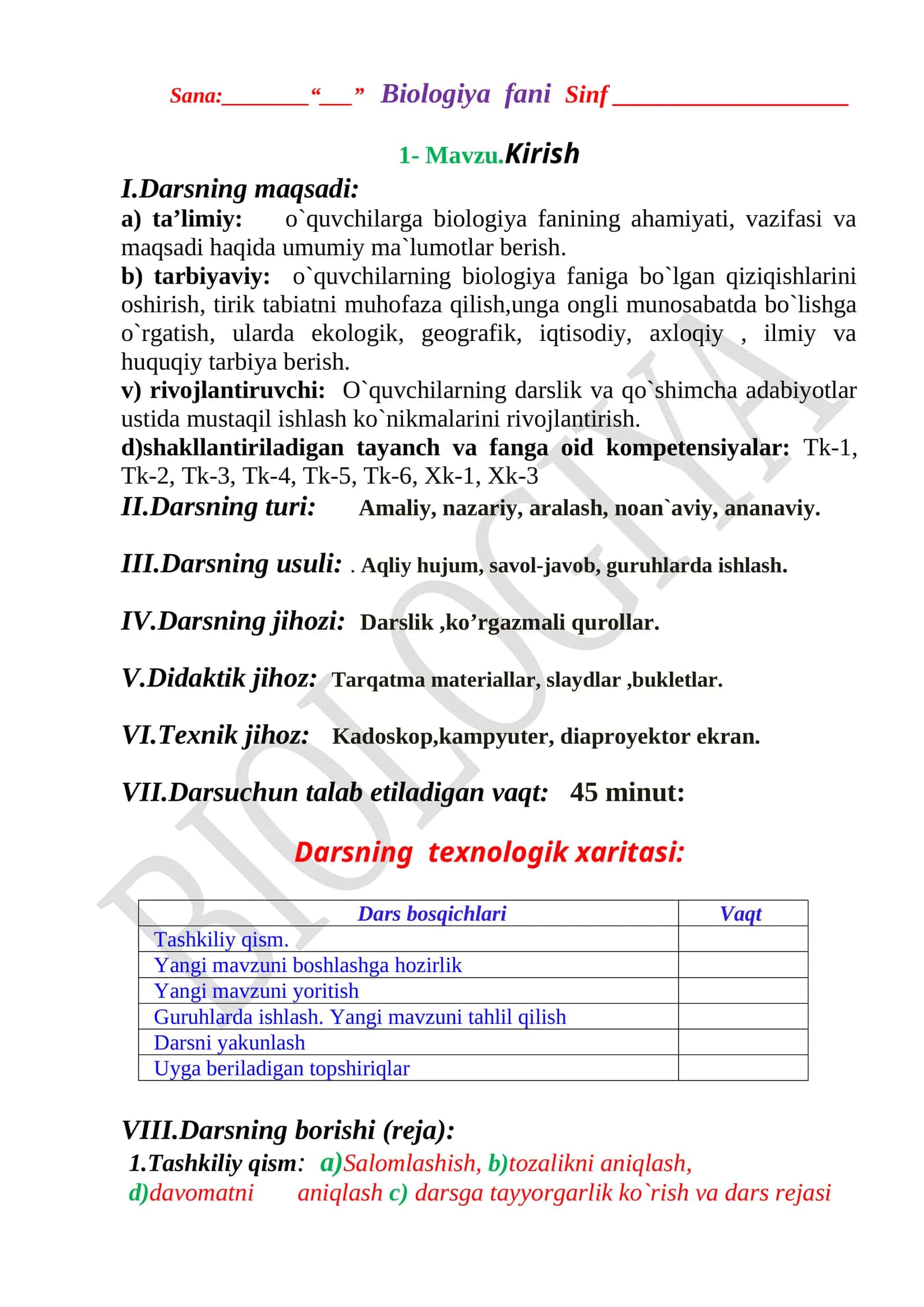 Biologiya konspekt 2026