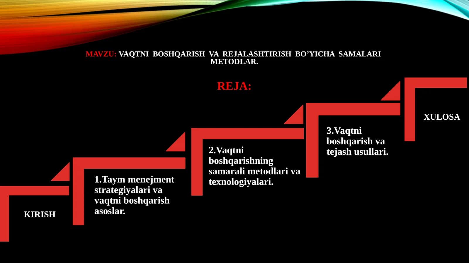 Vaqtni boshqarish va rejalashtirish bo’yicha samalari metodlar.