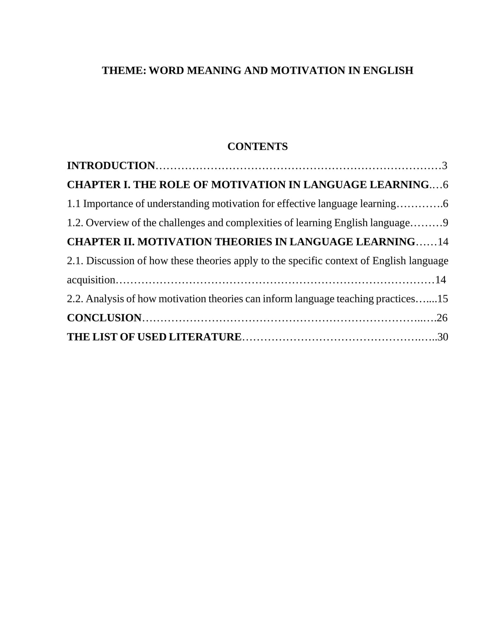 WORD MEANING AND MOTIVATION IN ENGLISH