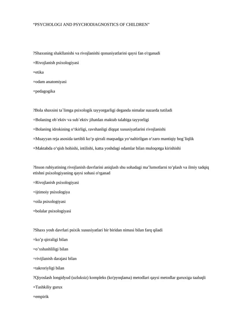 PSYCHOLOGI AND PSYCHODIAGNOSTICS OF CHILDREN