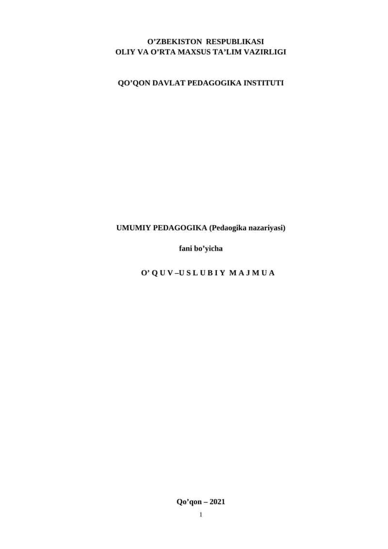 Umumiy pedagogika fan dasturi