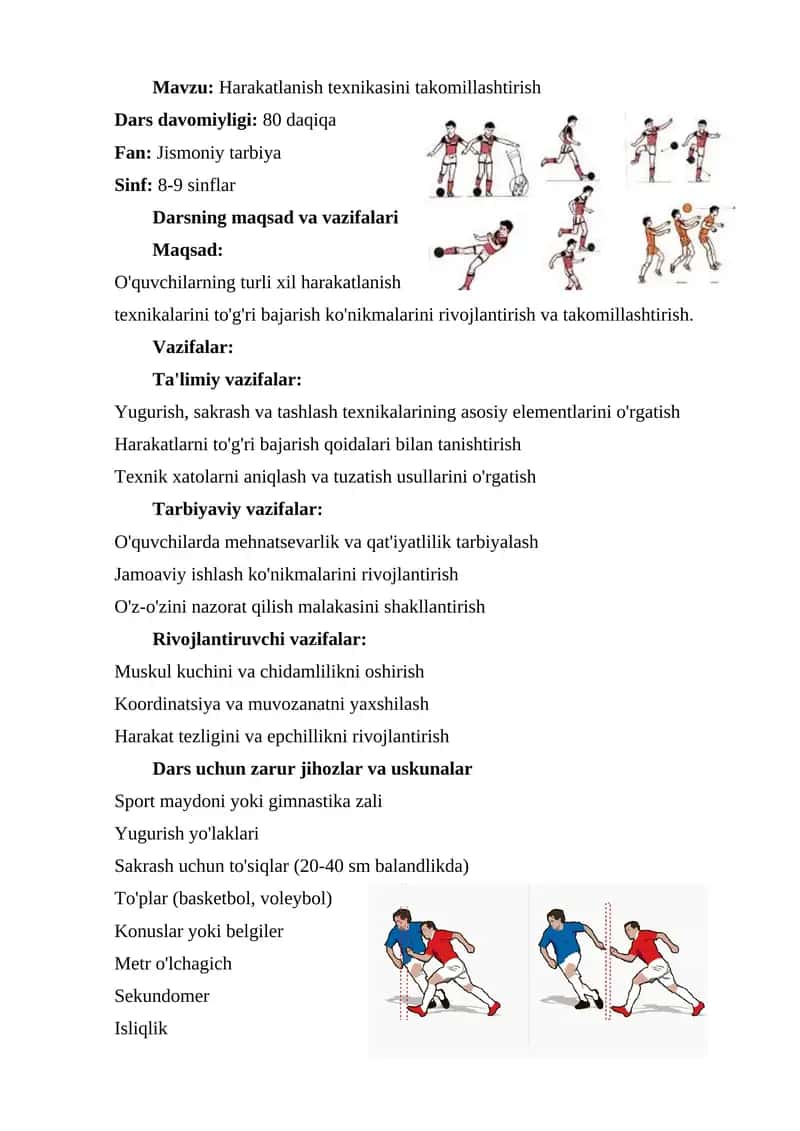Harakatlanish texnikasini takomillashtirish