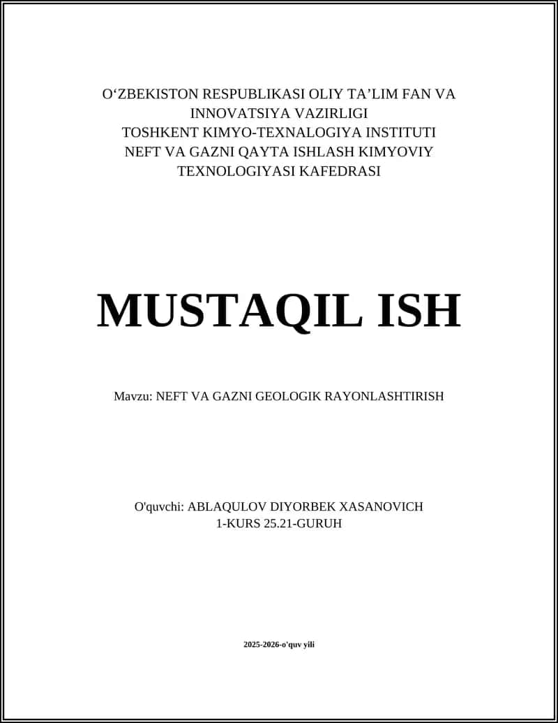 NEFT VA GAZNI GEOLOGIK RAYONLASHTIRISH