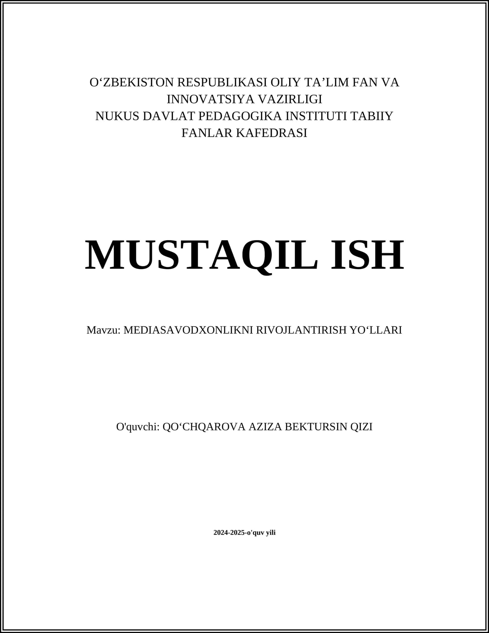 MEDIASAVODXONLIKNI RIVOJLANTIRISH YOʻLLARI