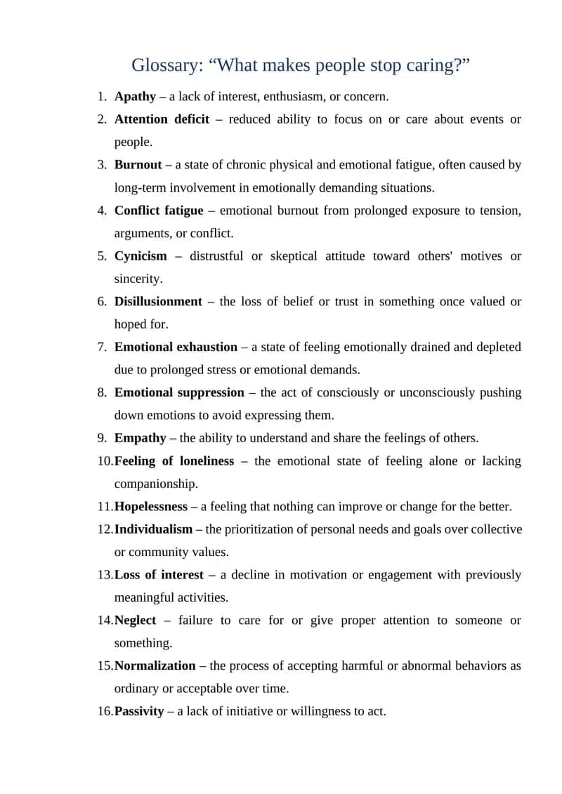 Glossary: “What makes people stop caring?”