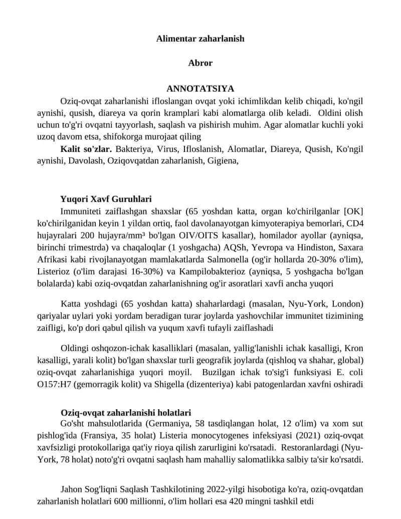 Alimentar zaharlanish