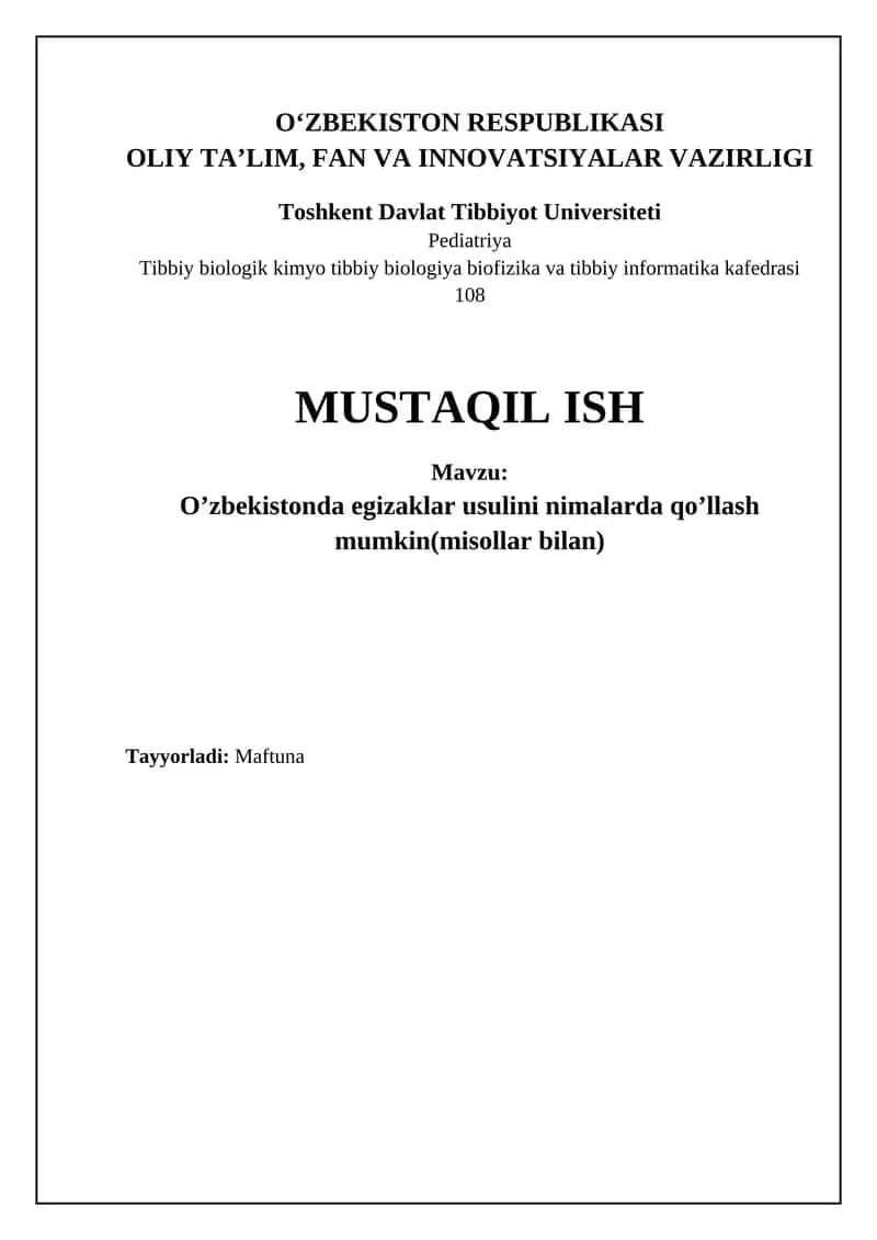 O'zbekistonda egizaklar usulini nimalarda qo'llash mumkin