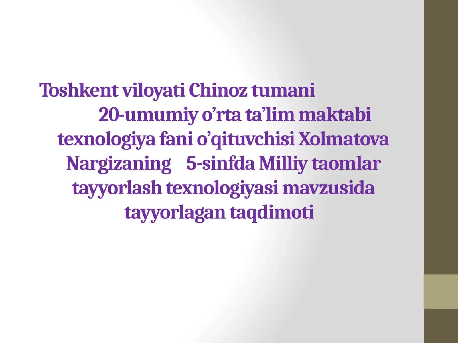 5-sinf Texnologiya fanidan Milliy taomlar tayyorlash texnologiyasi mavzusida dars ishlanma